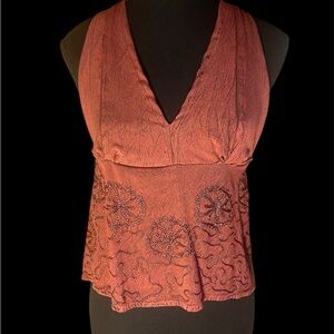 Handmade Maroon Boho Embroidered Halter Top Size S